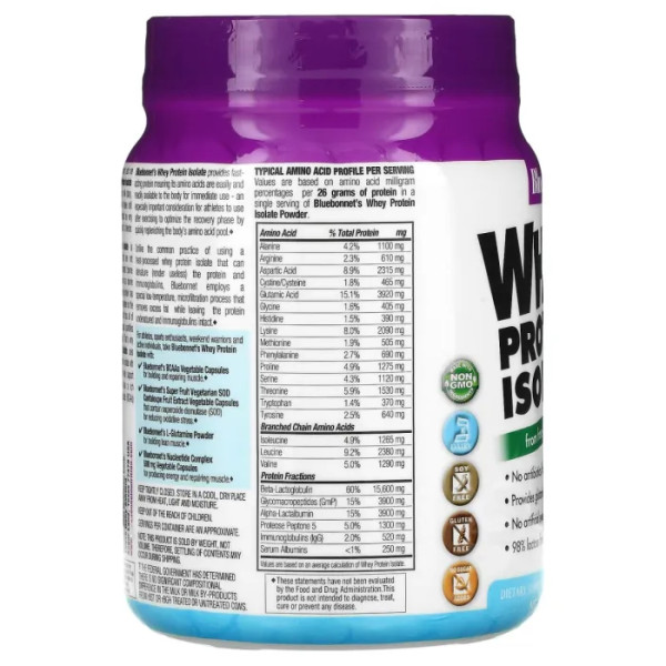 Ізолят сироваткового протеїну, Whey Protein Isolate, Bluebonnet Nutrition, смак французької ванілі, 462 г
