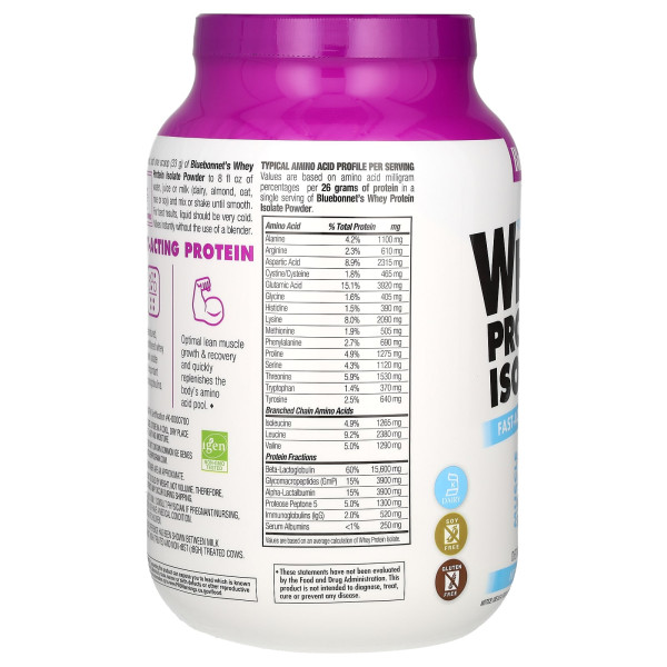 Сироватковий протеїн ізолят, ваніль, Whey Protein Isolate, Bluebonnet Nutrition, 100% натуральний, 924 г