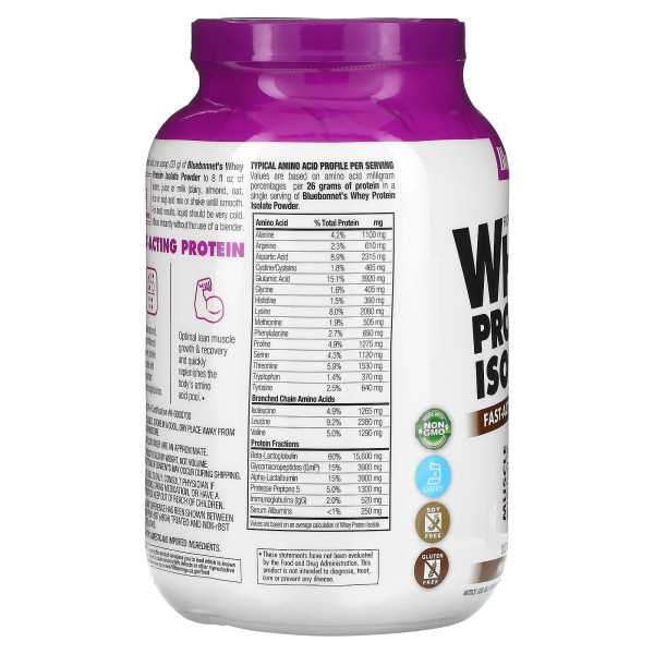 Ізолят сироваткового протеїну (шоколад), Whey Protein Isolate, Bluebonnet Nutrition, 924 г