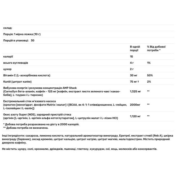 Передтренувальна формула (Pre Workout), Bluebonnet Nutrition, Extreme Edge, виноград, 300 г