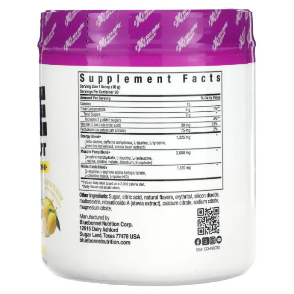 Передтренувальна формула, Pre Workout, Bluebonnet Nutrition, Extreme Edge, лимон, 300 г