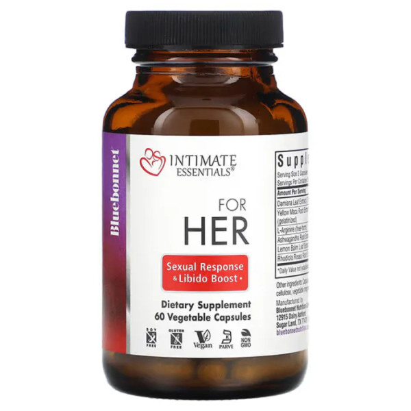 Лібідо для жінок, інтимні товари, For Her, Bluebonnet Nutrition, Intimate Essentials, 60 рослинних капсул