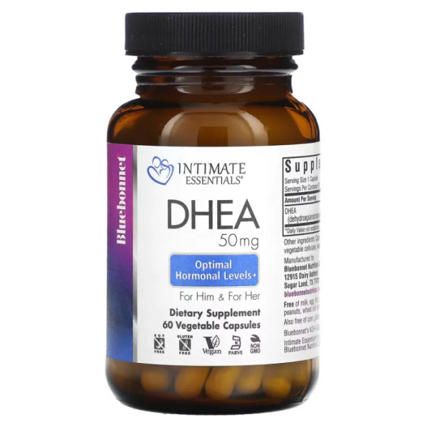 ДГЕА, інтимні товари, для нього та для неї, DHEA, For Him & For Her, Bluebonnet Nutrition, Intimate Essentials, 50 мг, 60 рослинних капсул