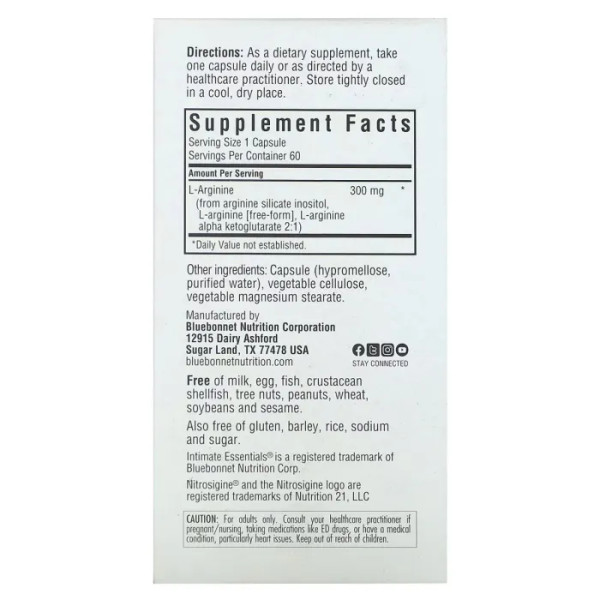 Нітро, інтимні товари, для нього та для неї, Nitro, For Him & For Her, Bluebonnet Nutrition, Intimate Essentials, 60 рослинних капсул