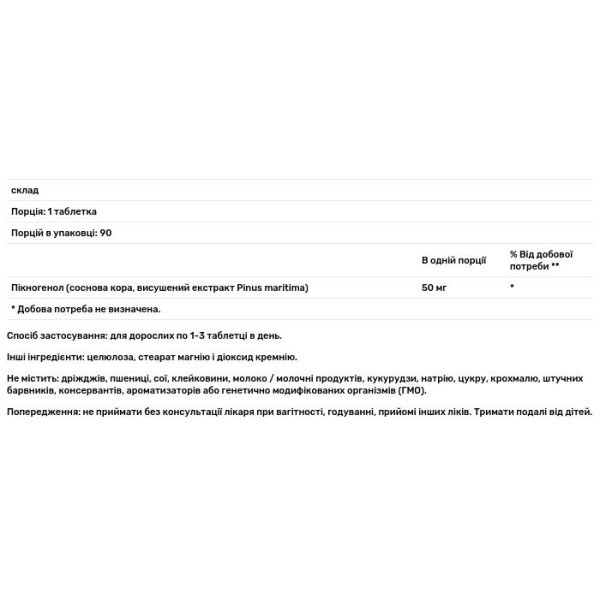 Пікногенол для артерій, Pycnogenol, Douglas Laboratories, 50 мг, 90 таблеток
