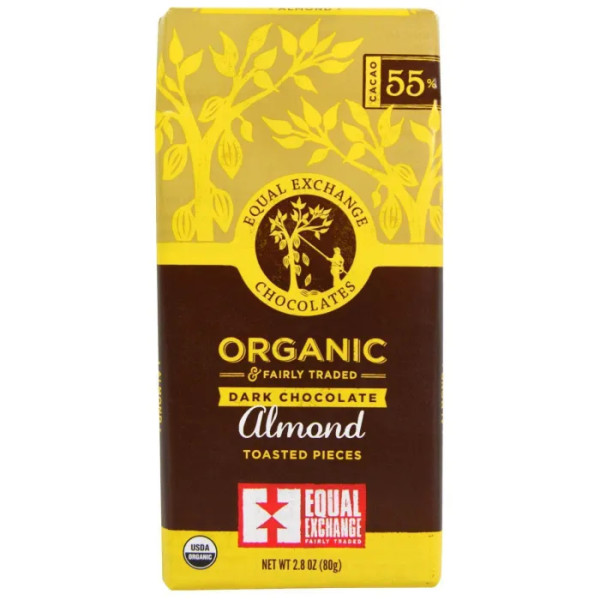 Шоколад з підсмаженим мигдалем, Chocolate, Equal Exchange, 80 г