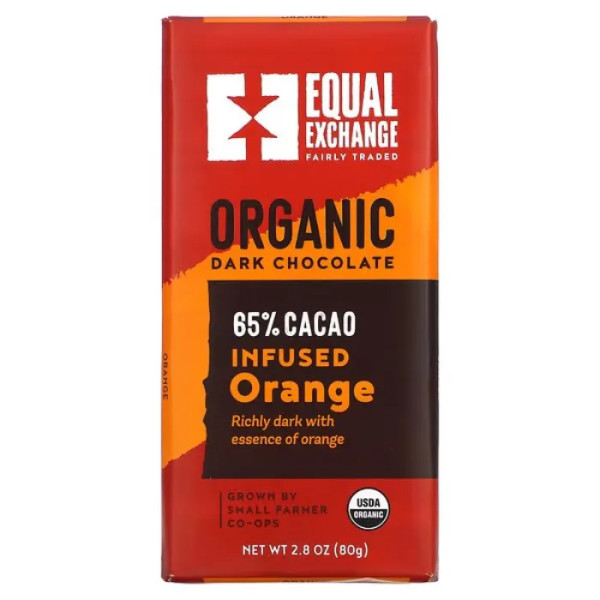 Темний шоколад, Organic Dark Chocolate, Equal Exchange, органічний, 65% какао, апельсин, 80 г