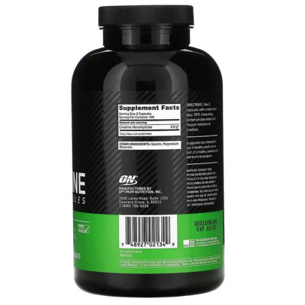 Креатин, Creatine, Optimum Nutrition, микронизированный, 2,5 г, 200 капсул