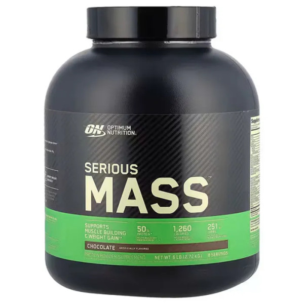 Гейнер, Serious Mass Protein Gain, Optimum Nutrition, порошок для набору ваги з високим вмістом білка, шоколад, 2.72 кг