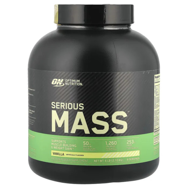 Гейнер, Serious Mass, Protein Gain, Optimum Nutrition, порошок для набору ваги з високим вмістом білку, ваніль, 2.72 кг