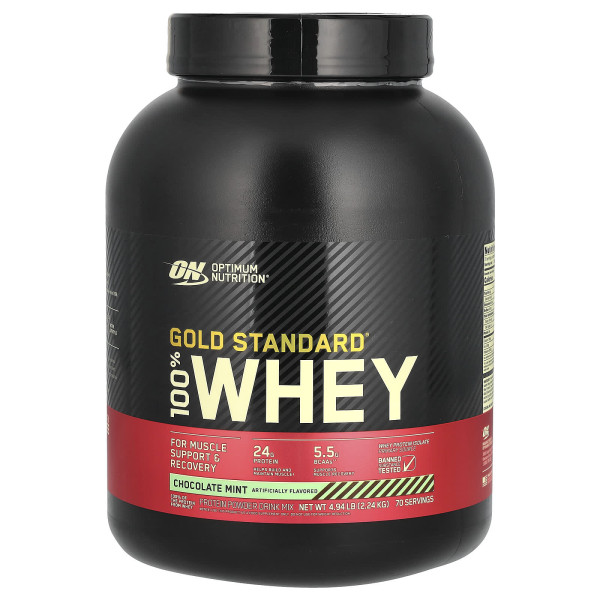 Сироватковий протеїн, Gold Standard 100% Whey, Optimum Nutrition, шоколад-м'ята, 2,24 кг