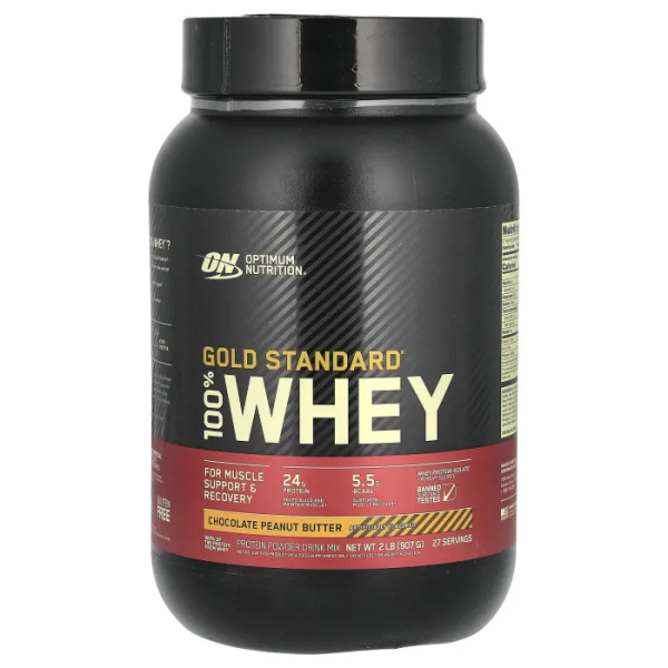 Сироватковий протеїн, Gold Standard 100% Whey, Optimum Nutrition, смак шоколадно-арахісового масла, 907 г