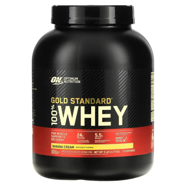Сироватковий протеїн, Gold Standard 100% Whey, Optimum Nutrition, банановий крем, 2.27 кг