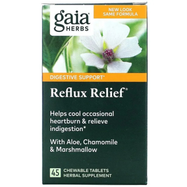 Поліпшення травлення, Reflux Relief, Gaia Herbs, 45 жувальних таблеток
