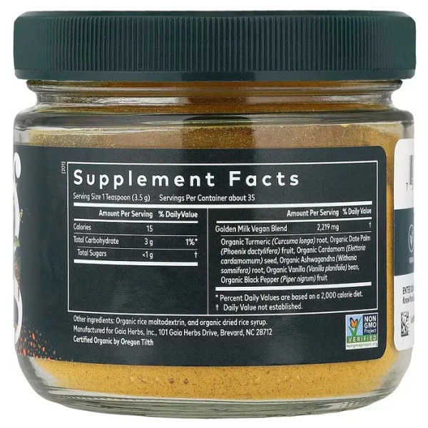 Золоте молоко, суміш куркуми та трав, Golden Milk, Gaia Herbs, органік, 123 г