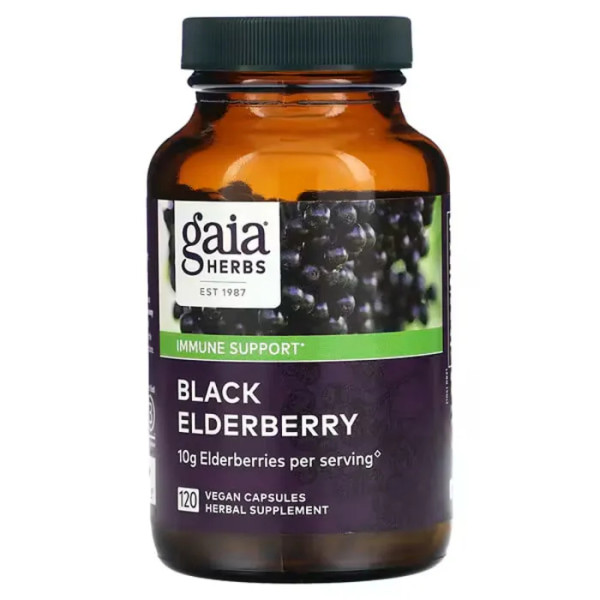 Чорна бузина, Black Elderberry, Gaia Herbs, 120 капсул