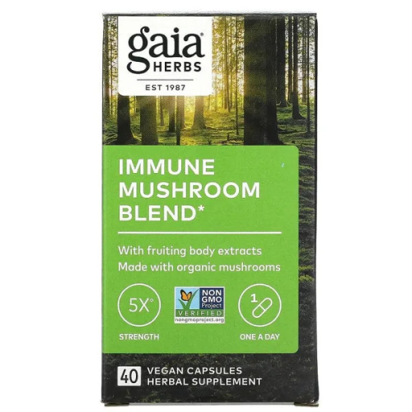 Суміш грибів для імунітету, Immune Mushroom Blend, Gaia Herbs, 40 веганських капсул