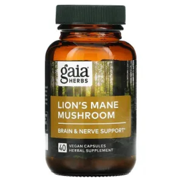 Їжовик гребінчастий, Lion's Mane Mushroom, Gaia Herbs, 40 веганських капсул.