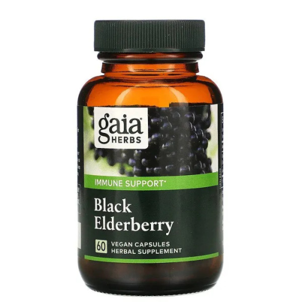 Чорна бузина з ягодами ацероли, Black Elderberry with Acerola, Gaia Herbs, 60 веганських капсул