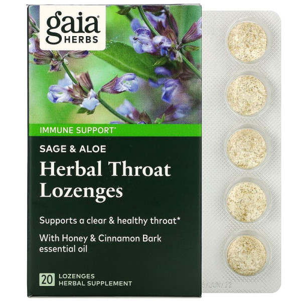 Льодяники від кашлю і болю в горлі (алое), Throat Shield Lozenges, Gaia Herbs, 20 шт.