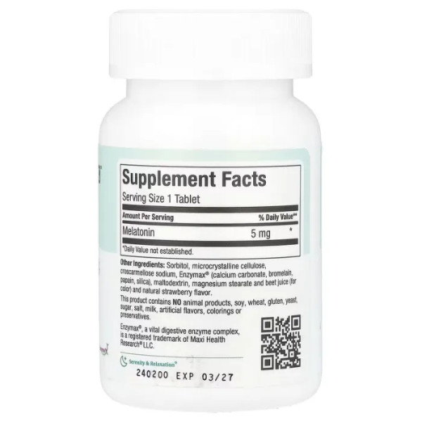 Мелатонін, підтримка сну, для спокою та розслаблення, Mel-O-Chew, Maxi Health, 5 мг, зі смаком ягід, 100 жувальних таблеток