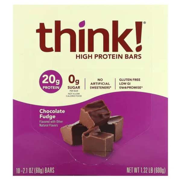 Протеїнові батончики, High Protein Bars, Think!, Шоколадна помадка, 10 батончиків по 60 г