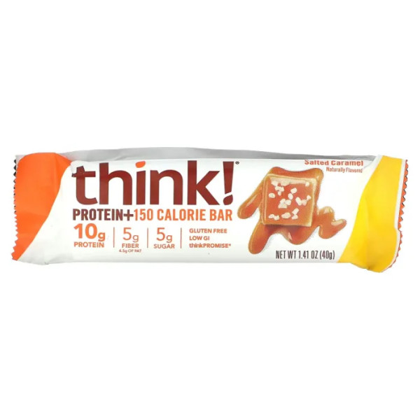 Протеїнові батончики, Protein+ 150 Calorie Bars, Think, солона карамель, 150 калорій, 10 шт. по 40 г