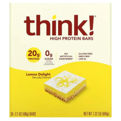 Протеїнові батончики, High Protein Bars Think!, лимонні ласощі, 10 батончиків по 60 г