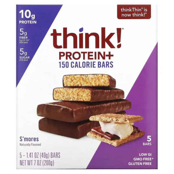 Протеїновий батончик, Protein+ 150 Calorie Bars, Think, печиво із зефіром, 5 шт. по 40 г