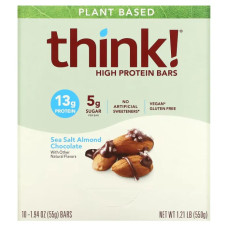 Протеїновий батончик, Think! High Protein Bars, смак морська сіль мигдаль та шоколад 10 батончиків по 55 г