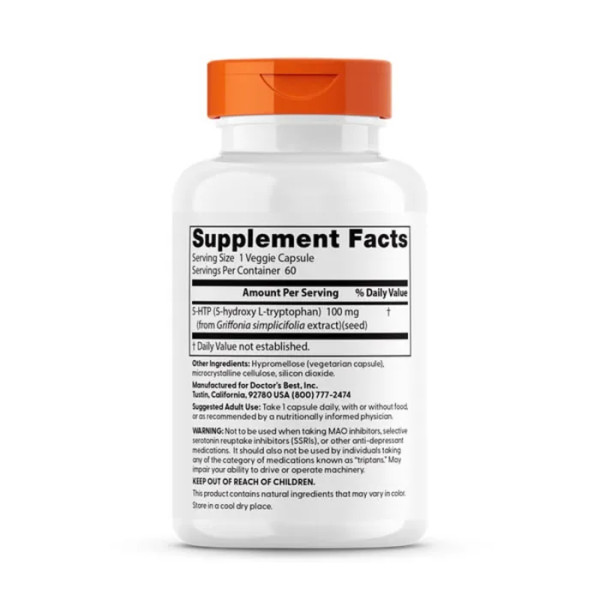 5-HTP, 5-гідрокси L-триптофан, Doctor's Best, 100 мг, 60 веганських капсул