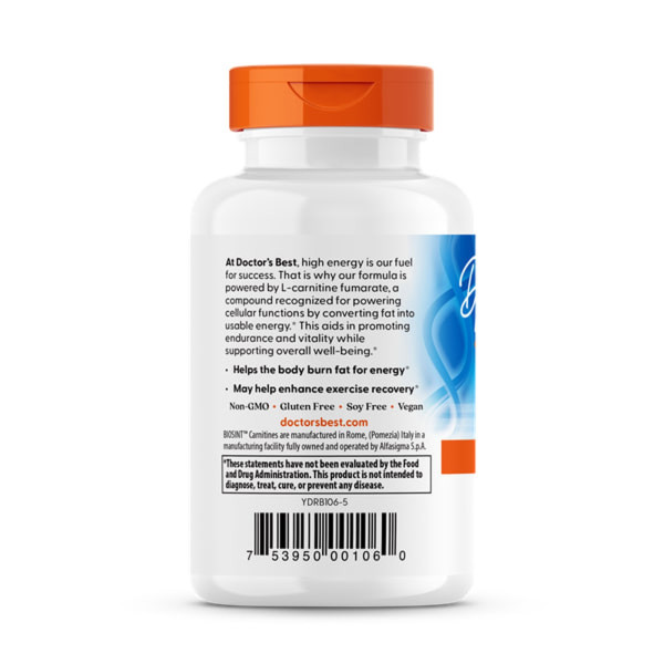 Л-карнітин фумарат, L-Carnitine Fumarate with Biosint Carnitine, Doctor's Best, 500 мг, 60 веганських капсул