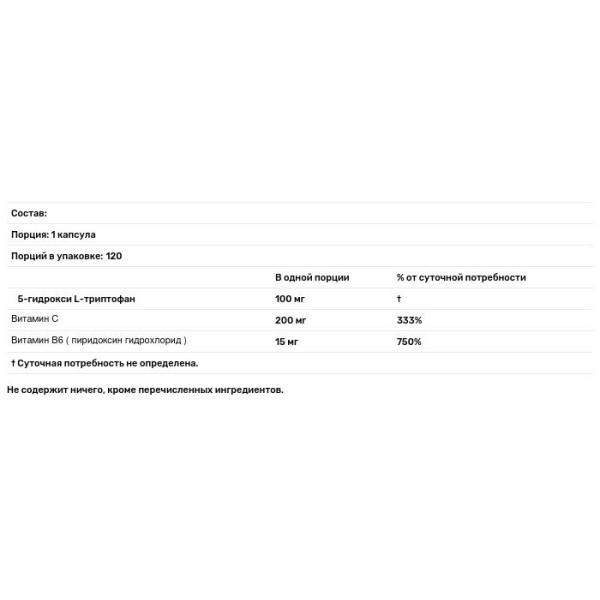 5-НТР, 5-гідрокси L-триптофан, посилений вітамінами B6 та C, Doctor's Best, 120 веганських капсул