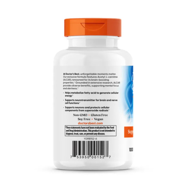 Ацетил карнітин, Acetyl-L-Carnitin, Doctor's Best, 1000 мг, 120 веганських капсул (500 мг у капсулі)