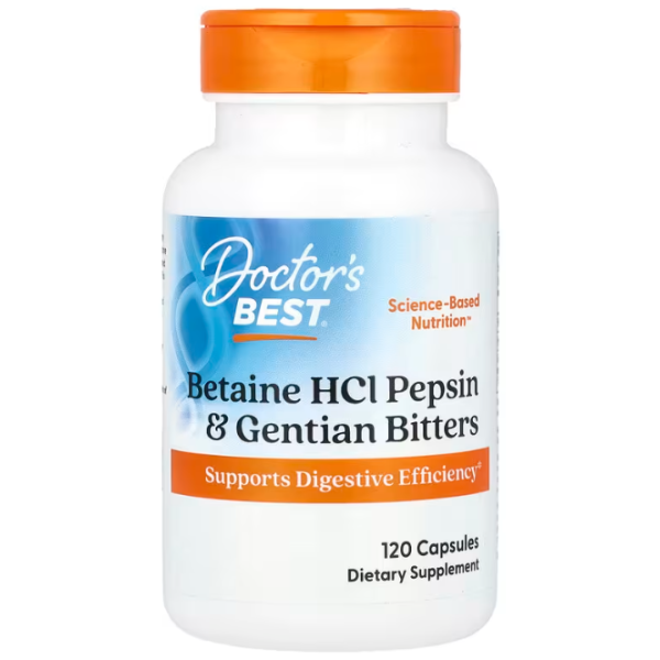 Бетаїн гідрохлорид + пепсин, Betaine HCL Pepsin, Doctor's Best, 120 капсул