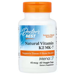 Витамин К2, Doctor's Best Vitamin K2 MK7, 45 мкг, 60 растительных капсул