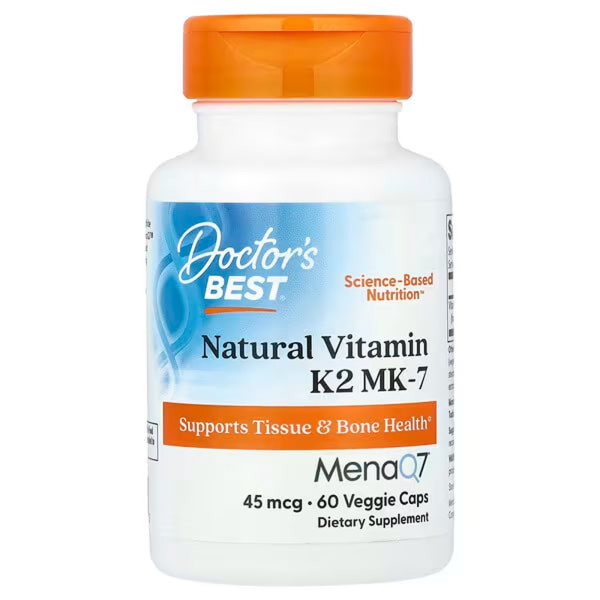 Вітамін К2, Vitamin K2 MK7, Mena Q7, Doctor's Best, 45 мкг, 60 рослинних капсул