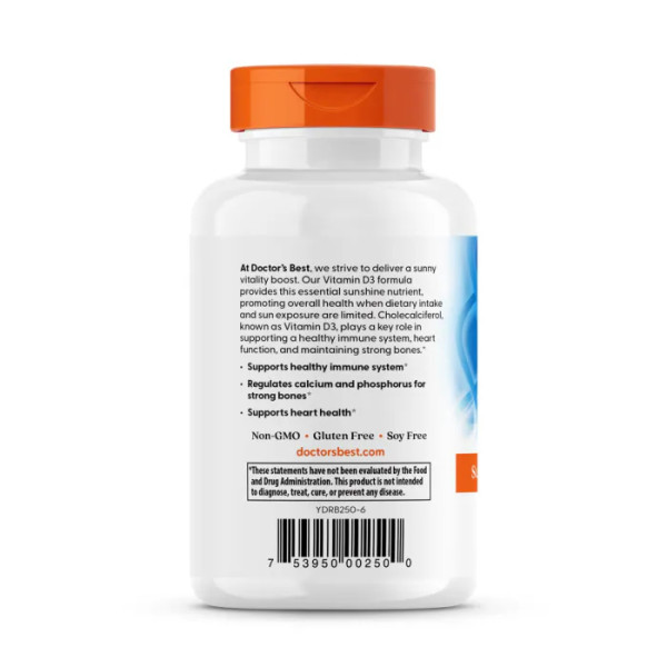 Вітамін D3, Vitamin D3, Doctor's Best, 125 мкг (5000 МО), 360 гелевих капсул