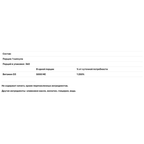 Вітамін D3, Vitamin D3, Doctor's Best, 125 мкг (5000 МО), 360 гелевих капсул