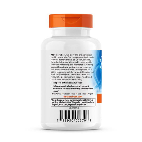 Бенфотіамін, Benfotiamine 300 with BenfoPure, Doctor's Best, з BenfoPure, 300 мг, 60 веганських капсул