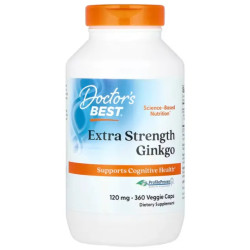 Гинкго Билоба, Doctor's Best Extra Strength Ginkgo, экстрасильный, 120 мг, 360 веганских капсул