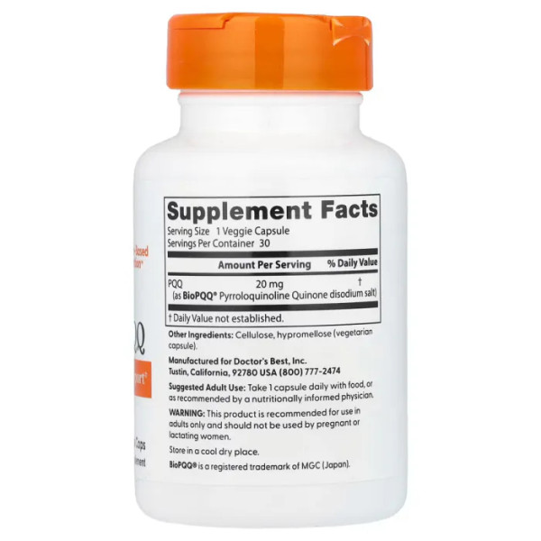 Пірролохінолінхінон, Best PQQ, Doctor's Best, 20 мг, 30 веганських капсул