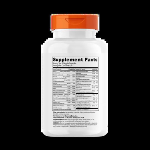 Мультивитамины, Multi-Vitamin with Vitashine D3 and Quatrefolic, Doctor's Best, Vitashine D3 и Quatrefolic, без железа, 90 веганских капсул