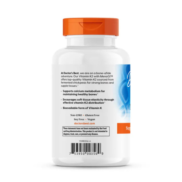 Витамин К2 (Vitamin K2, Mena Q7), Doctor's Best, 45 мкг, 180 капсул