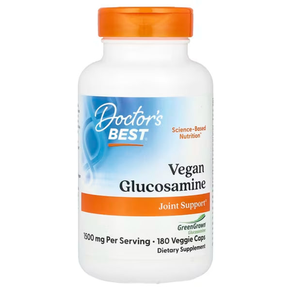 Глюкозамін сульфат, Vegan Glucosamine Sulfate with GreenGrown Glucosamine, Doctor's Best, 1500 мг, 180 веганських капсул (750 мг у капсулі)