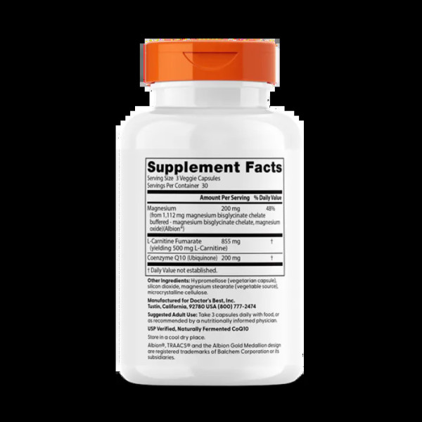 Коензим Q10 карнітин та магній, CoQ10 L-Carnitine Magnesium, Doctor's Best, 90 капсул