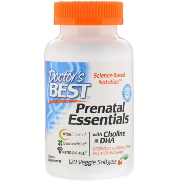 Пренатальні вітаміни, Prenatal Essentials with Choline & DHA, Doctor's Best, 120 капсул