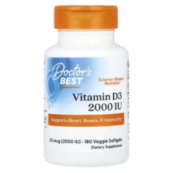 Вітамін D3 50 мкг 2000 МО, Vitamin D3 Doctor's Best, 180 рослинних капсул