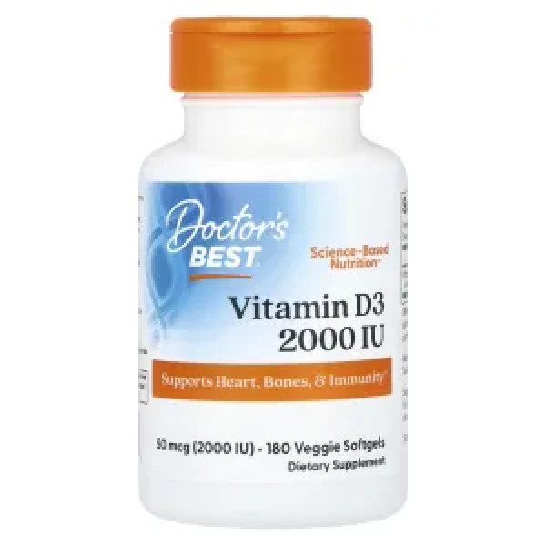 Вітамін D3, Vitamin D3, Doctor's Best, 50 мкг (2000 МО), 180 рослинних капсул