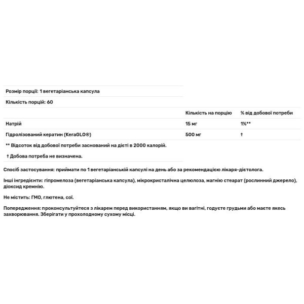 Гідролізований кератин, Hydrolyzed Keratin, Doctor's Best, 500 мг, 60 вегетаріанських капсул